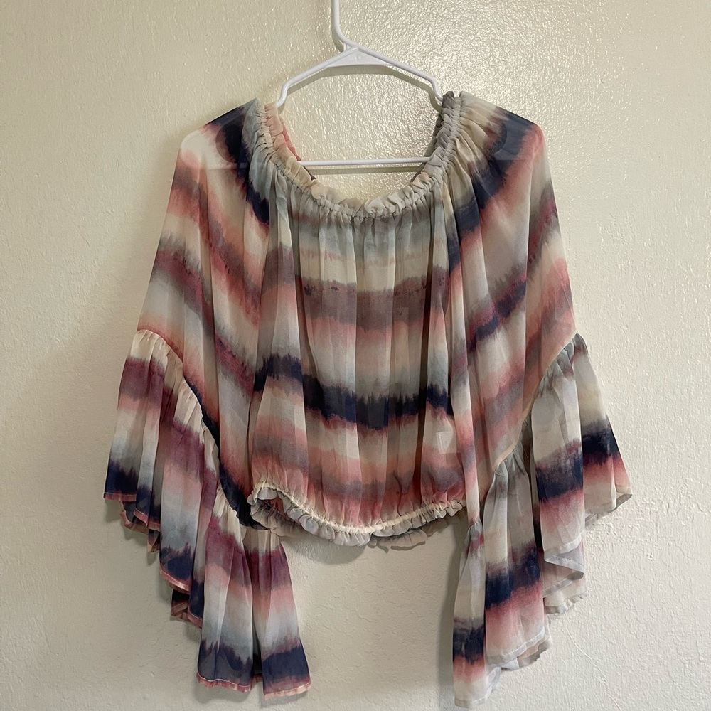 Olivaceous Multicolor Striped sheer off shoulder Top